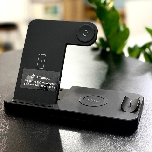 Бездротова зарядка Wireless Charger 4в1 W-33 зарядна док-станція. Чорна ...