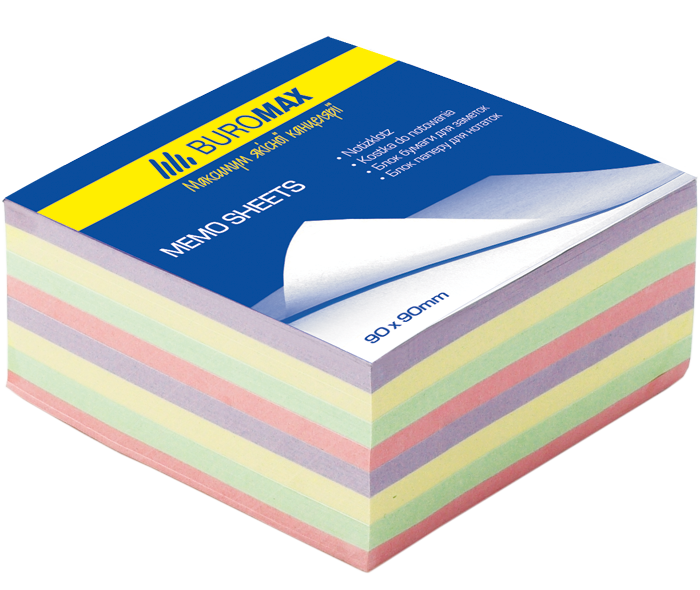 Папір для нотаток Buromax Декор 90x90х40мм 400 аркушів не склеєний 4 кольори (BM.2284) - Фото 1 Папір для нотаток Buromax Декор 90x90х40мм 400 аркушів не склеєний 4 кольори (BM.2284) - изображение 1