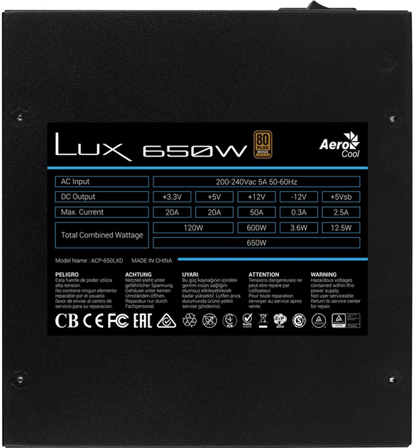 Блок живлення Aerocool PGS Lux 650W (AEROLUX-650-80BRONZE) - зображення 6
