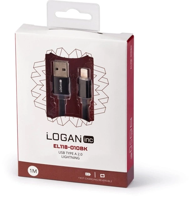 Кабель синхронизации Logan EL118-010BK Apple Lightning USB 1м Черный - изображение 2