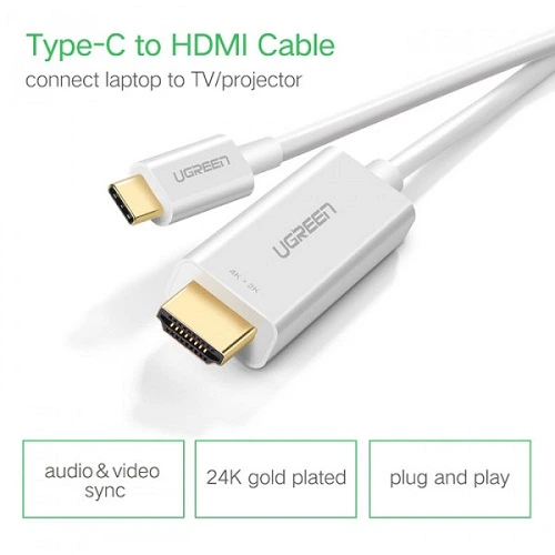 Кабель-перехідник UGREEN MM121 USB Type C to HDMI Cable Male to Male ABS Case 1.5m Білий - зображення 5