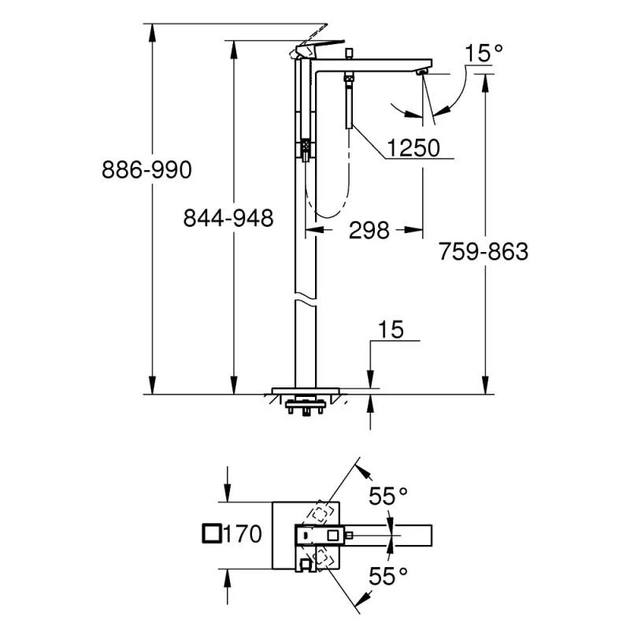 GROHE Одноважільний змішувач для ванни, напольного монтажу Eurocube (23672001) - зображення 7