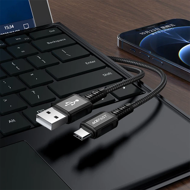 USB кабель із роз'ємом Type-C ACEFAST nylon aluminum connectors (3A, 1.2m). Black - зображення 3