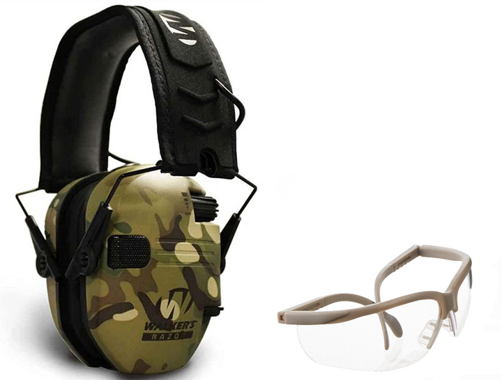 Активные наушники для стрельбы Walker's Razor Slim Мультикам + Защитные очки Walker's - изображение 1