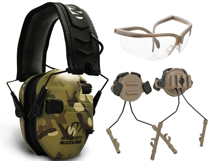 Комплект Активные наушники Walker's Razor Slim Multicam + крепления на шлем Койот + очки Walkers - изображение 1