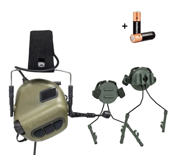 Комплект Активные наушники для стрельбы Earmor M32 MOD3 + Крепления на шлем OD/Олива - изображение 1