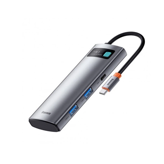 USB-Hub Baseus Metal Gleam Series 7-in-1 Multifunctional Type-C HUB Docking Station Gray (Type-C to HDMI*1+USB3.0*2+USB-C*1+PD*1+SD/TF*1) - зображення 2