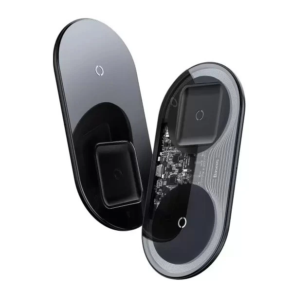 Бездротовий зарядний пристрій Baseus Simple 2в1 (для телефонів та годинників, швидка зарядка, 15W, Type-C) - Чорний - зображення 2