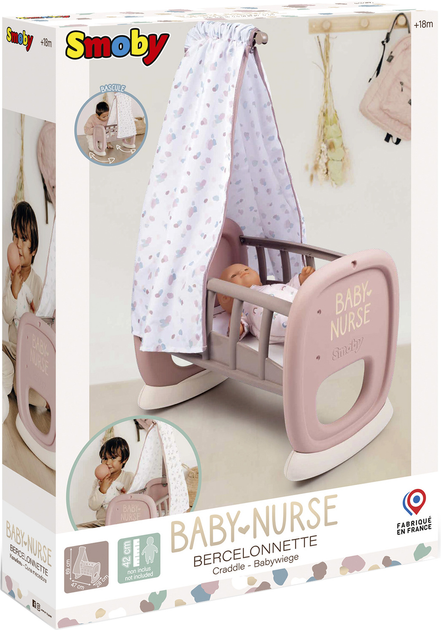 Колиска Smoby Toys Baby Nurse з балдахіном Сіро-рожева (220373) (3032162203736) - зображення 2