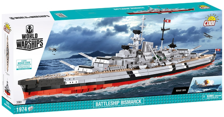 Klocki konstrukcyjne Cobi World Of Ships Pancernik Bismarck 1974 elementy (COBI-3081) - obraz 1