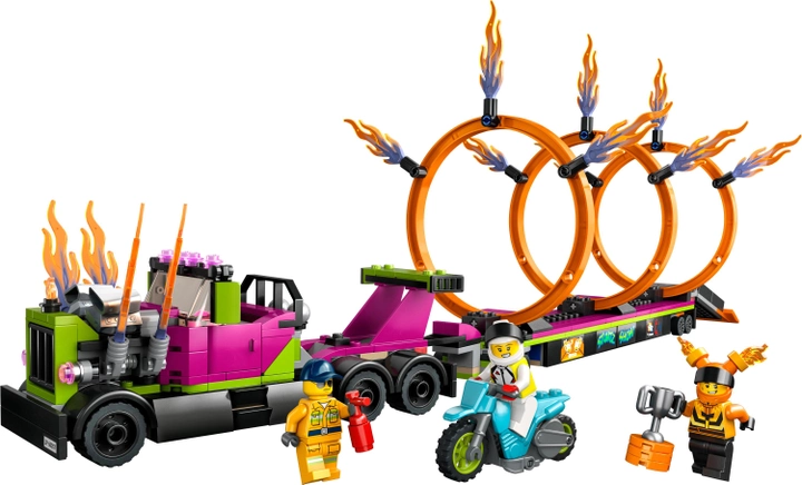 Zestaw klocków LEGO City Stuntz Wyzwanie kaskaderskie - ciężarówka i ogniste obręcze 479 elementów (60357) - obraz 2