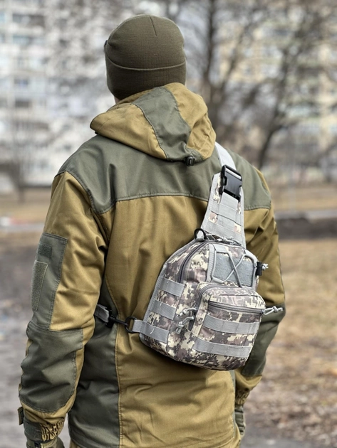 Однолямочный городской рюкзак барсетка сумка слинг Tactic с системой molle на 7 л Pixel (095-pixel) - изображение 2