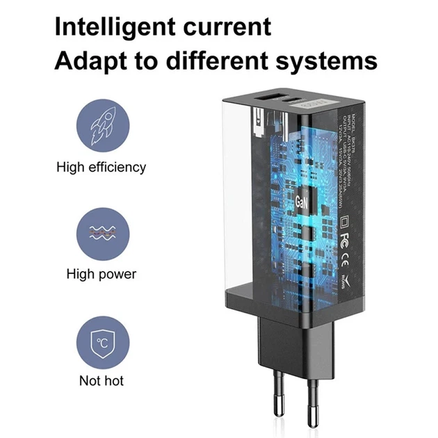 Зарядное устройство GaN 65W PD Type-C / 20W QC3.0 USB-A - Черный - Фото 9 Зарядное устройство GaN 65W PD Type-C / 20W QC3.0 USB-A - Черный - изображение 9