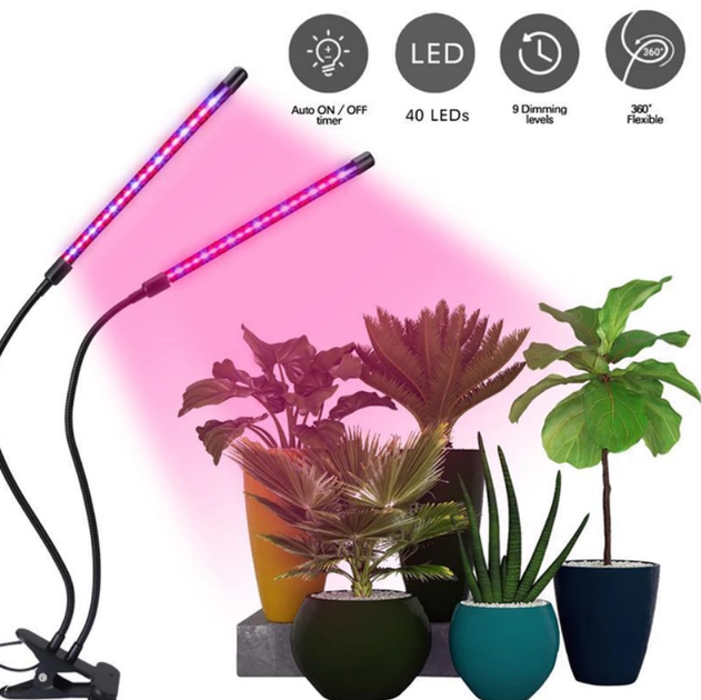 Світлодіодна led лід Фітолампа для рослин 2 гілки Plant Grow Leight з таймером - зображення 3