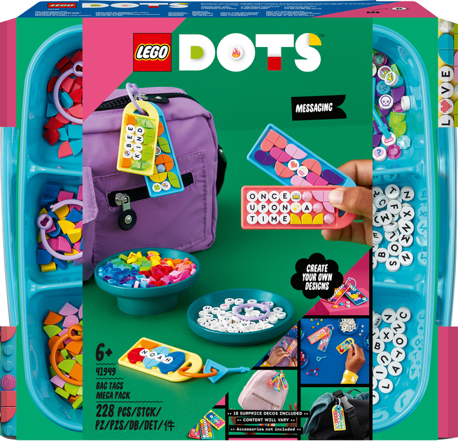 Konstruktor LEGO DOTS Duży zestaw zawieszek do toreb: napisy 228 części (41949) - obraz 1