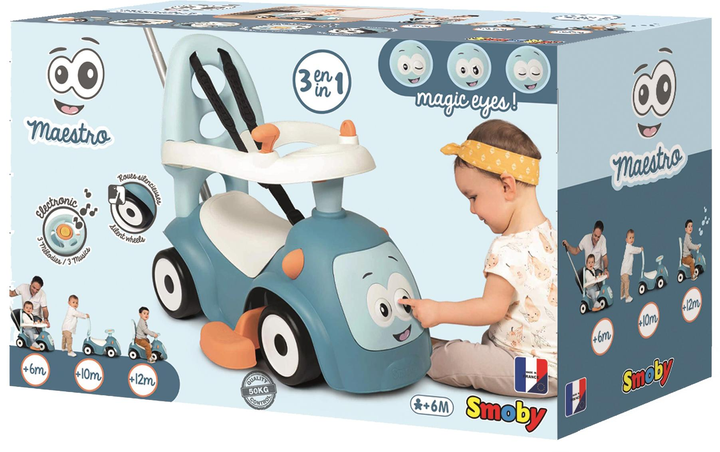 Машина для катання малюка Smoby Toys Маестро 3 в 1 зі звуковими ефектами блакитна (720304) - зображення 2