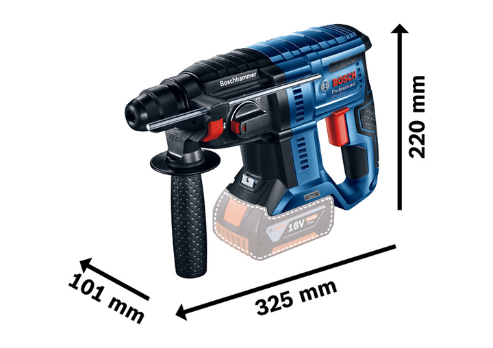 Бесщеточный аккумуляторный перфоратор Bosch GBH 180-LI + 1ак. x GBA 18V 4.0 Ah, GAL 18V-40 + Набор 5 ударных сверл SDS plus 5X (0615990M9C) - изображение 6