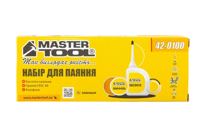 Набір для паяння MASTERTOOL - кислота припій каніфоль 42-0100 - Фото 3 Набір для паяння MASTERTOOL - кислота припій каніфоль 42-0100 - зображення 3