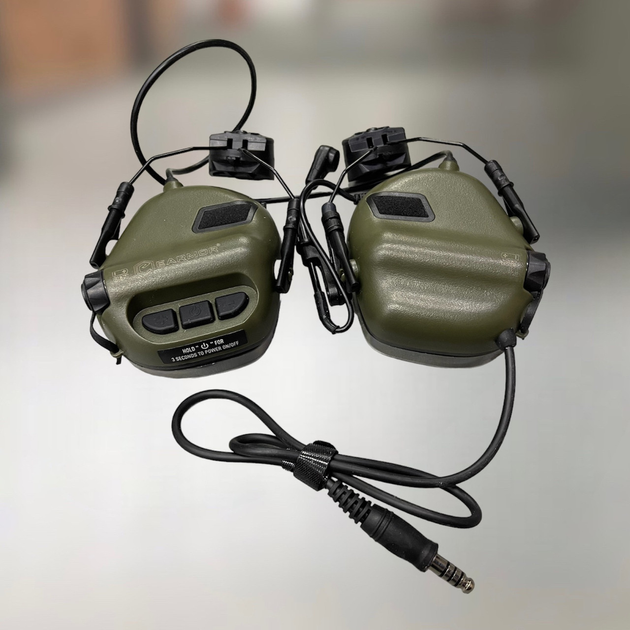 Навушники тактичні Earmor M32H, активні, з кріпленням на шолом і знімним мікрофоном, NRR 22, колір Зелений - зображення 1