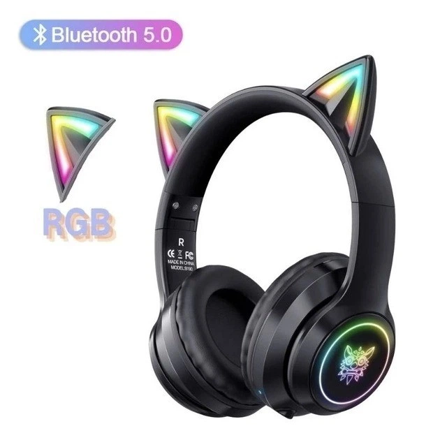 Беспроводные игровые наушники с кошачьими ушками Onikuma B90 с RGB подсветкой Bluetooth наушники для стриминга Черный - изображение 4