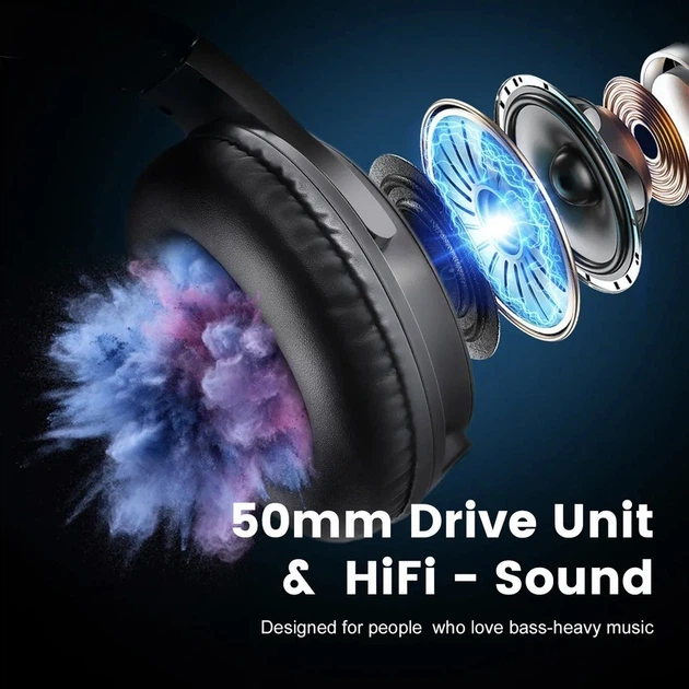 Накладні студійні HIFI навушники OneOdio Studio Wireless black зі складною конструкцією Проводні професійні навушники з мікрофоном - зображення 3