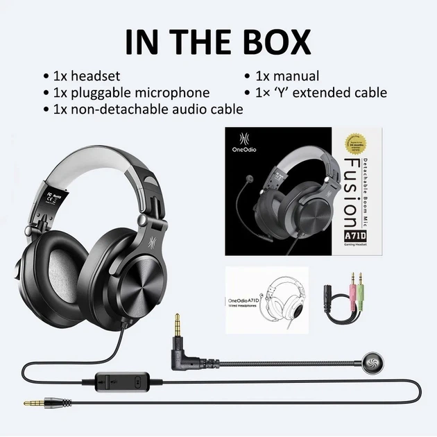 Игровые стерео наушники OneOdio A71D Black проводные наушники с микрофоном и шумоподавлением Наушники для стриминга Чёрный. - Фото 4 Игровые стерео наушники OneOdio A71D Black проводные наушники с микрофоном и шумоподавлением Наушники для стриминга Чёрный. - изображение 4
