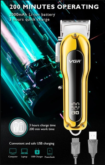 Аккумуляторный триммер для для стрижки волос VGR V-680 с 4 насадками - изображение 7