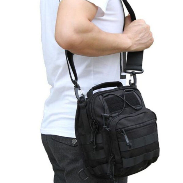 Якісна тактична сумка, укріплена чоловіча сумка, рюкзак тактична слінг. Колір чорний - зображення 1