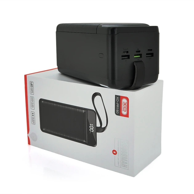 PowerBank XO-PR160 80000mAh,flashlight,Input:DC5V/2.5A,9V/2A,12V/1.5A(Micro,Type-C,Lightning), Output: DC5V/2A(3USB,Type-C), PD20W,Q12, plastic,Black - зображення 2