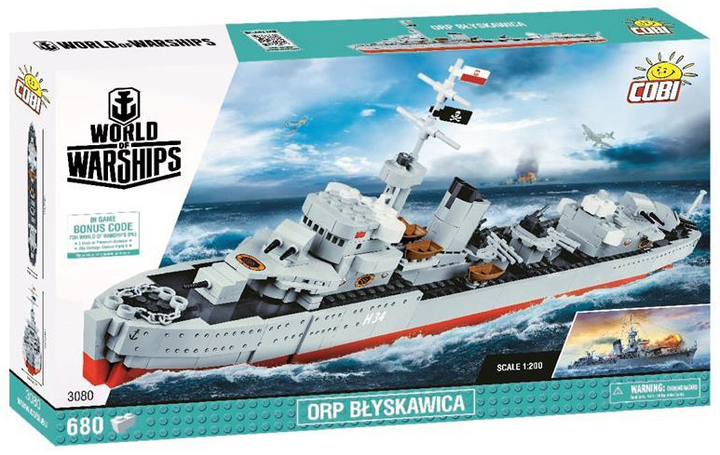 Klocki konstrukcyjne Cobi World Of Warships Niszczyciel Błyskawica 680 elementów (COBI-3080) - obraz 1