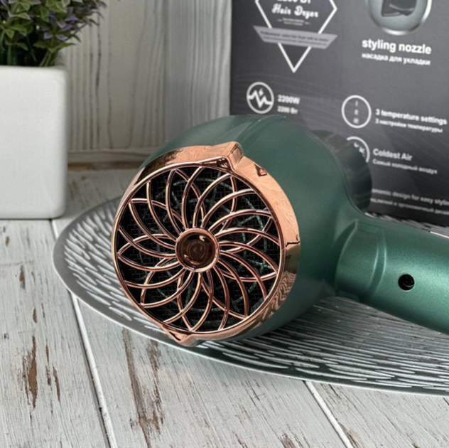 Профессиональный фен RAF 2200W для укладки волос с регулировкой скорости и температуры Зеленый - изображение 7