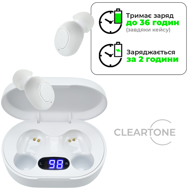 Внутриушной слуховой аппарат CLEARTONE V100 с двумя TWS наушниками и портативным боксом для зарядки - White - изображение 4