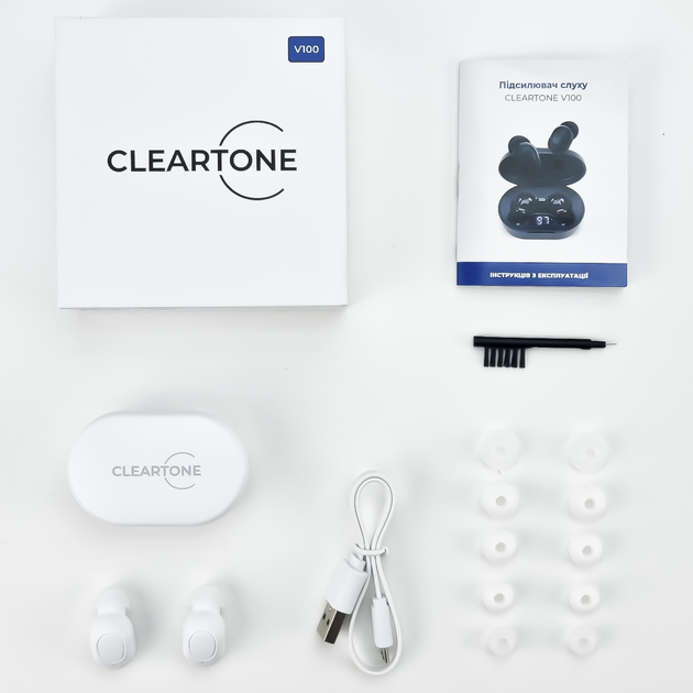 Внутриушной слуховой аппарат CLEARTONE V100 с двумя TWS наушниками и портативным боксом для зарядки - White - изображение 10