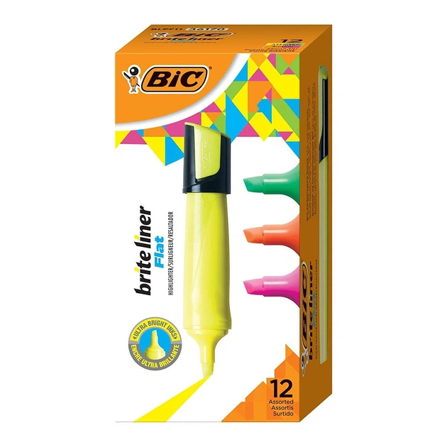 Набір текстових маркерів 12 шт BIC Brite Liner Flat Highlighter Кольорові (BLPF11-AST) (B07MNBWBMW) - изображение 2