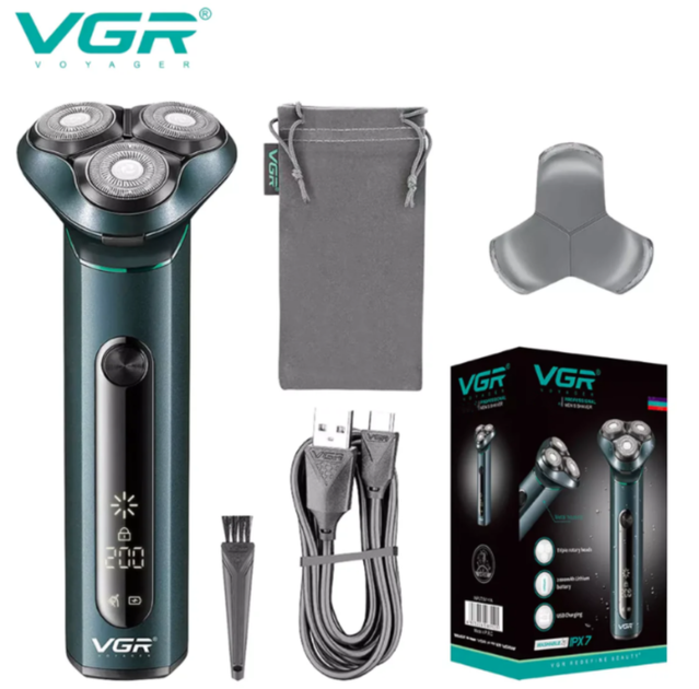 Аккумуляторная водонепроницаемая электробритва роторная VGR 5W USB с плавающими головками - изображение 5