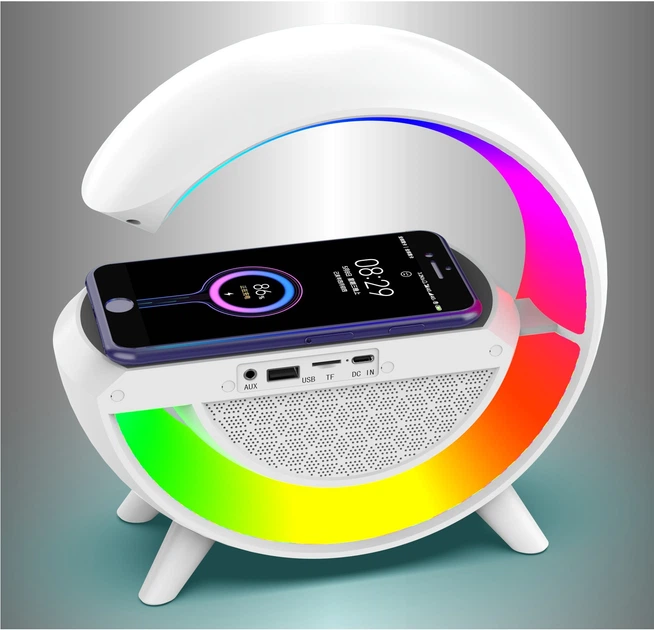 Портативна колонка Bluetooth 3в1 SUNROZ WirelessCharger R99 з RGB нічником та бездротовою зарядкою Білий - зображення 4