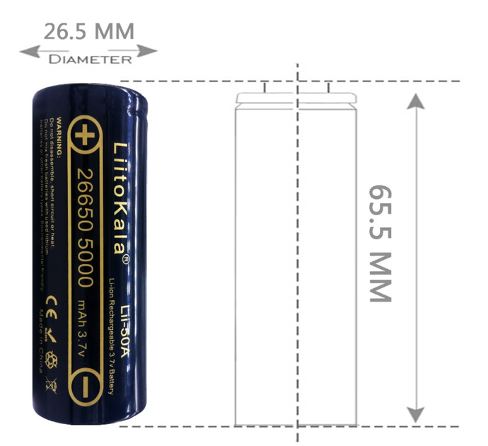 Аккумулятор литий-ионный 26650 LIITOKALA Lii-50A 5000mAh оригинальный li-ion без защиты - Фото 3 Аккумулятор литий-ионный 26650 LIITOKALA Lii-50A 5000mAh оригинальный li-ion без защиты - изображение 3
