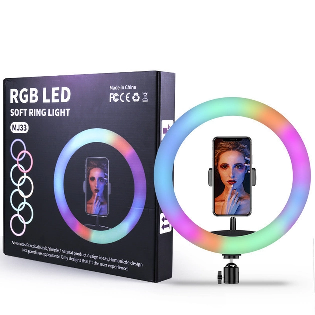 Кольцевая LED лампа WOW MJ33 Cелфи кольцо для блогера с держателем для телефона RGB 33см - изображение 4