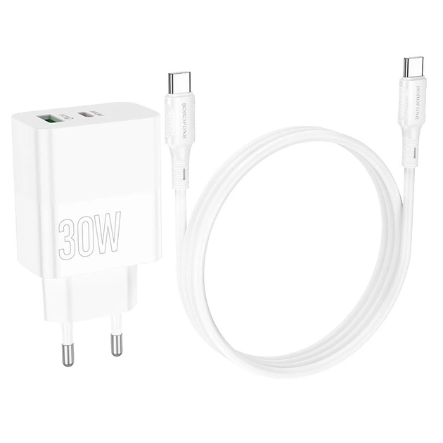 Зарядний пристрій з швидкою зарядкою + кабель Type-C BOROFONE BA75A |USB/Type-C, PD30W+QC3.0| Білий - Фото 7 Зарядний пристрій з швидкою зарядкою + кабель Type-C BOROFONE BA75A |USB/Type-C, PD30W+QC3.0| Білий - зображення 7
