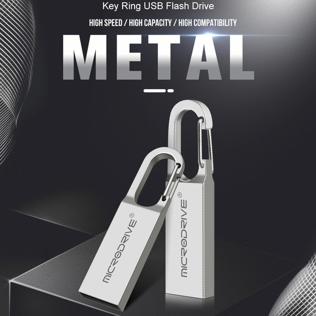 Металева флешка з карабіном для комп'ютера USB 2.0 64GB MicroDrive Сірий - зображення 8