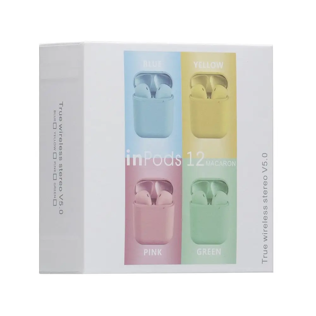 Беспроводные наушники с микрофоном в кейсе inPods 12 Macaron Малиновый й Soft Touch - Фото 6 Беспроводные наушники с микрофоном в кейсе inPods 12 Macaron Малиновый й Soft Touch - изображение 6