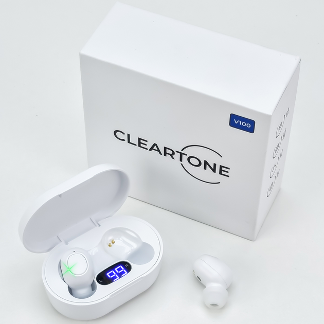 Внутриушной слуховой аппарат CLEARTONE V100 с двумя TWS наушниками и портативным боксом для зарядки - White - изображение 2