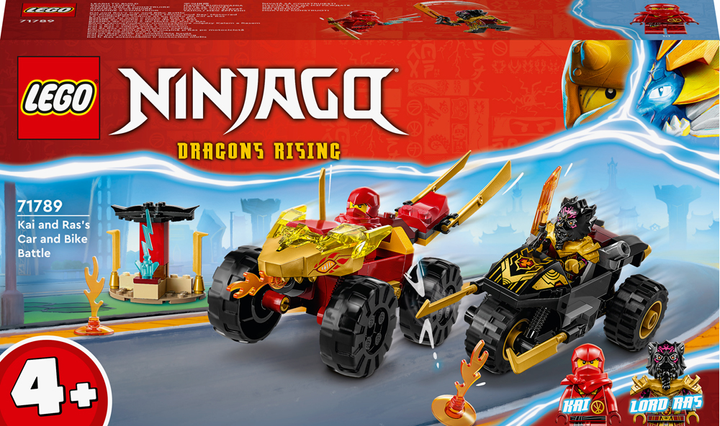 Zestaw klocków LEGO Ninjago Bitwa samochodowo-motocyklowa między Kaiem a Rasem 103 elementy (71789) - obraz 1
