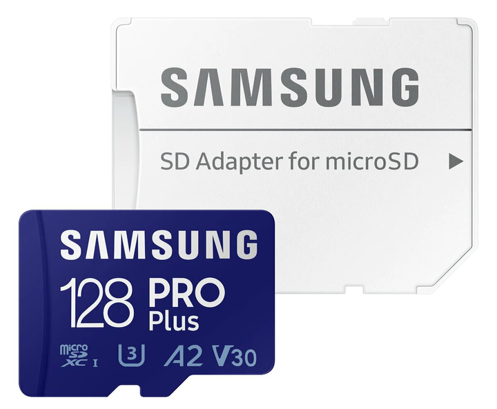 Samsung PRO Plus microSDXC 128GB UHS-I U3 V30 A2 + SD адаптер (MB-MD128SA/EU) - зображення 1