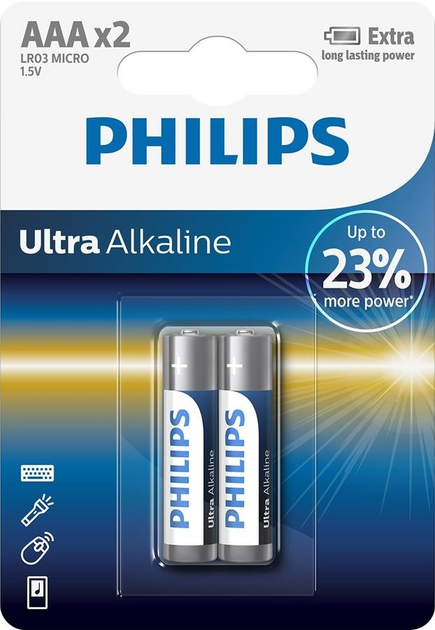 Батарейка Philips Ultra Alkaline AAA BLI 2 (LR03E2B/10) - зображення 1