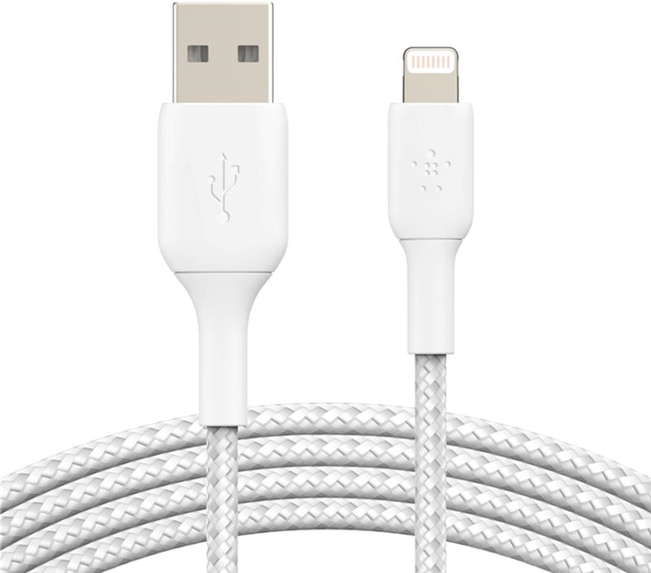 Kabel Belkin USB-A - Lightning Braided 2 m Biały (CAA002BT2MWH) - obraz 1
