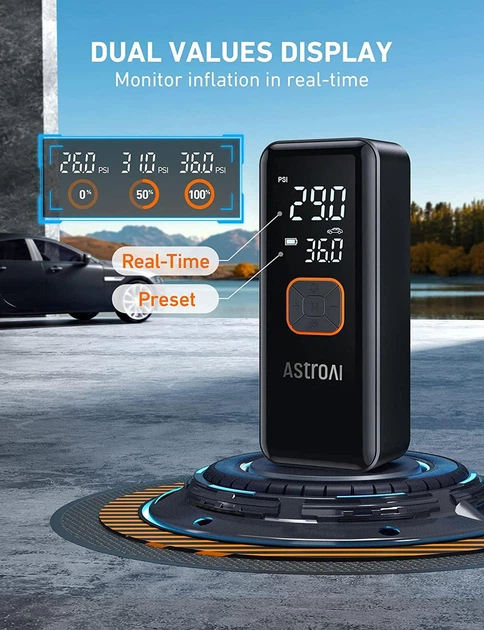 Портативный насос для накачки шин AstroAI Tire Inflator с аккумулятором 6600 мАч и шнуром постоянного тока - изображение 5