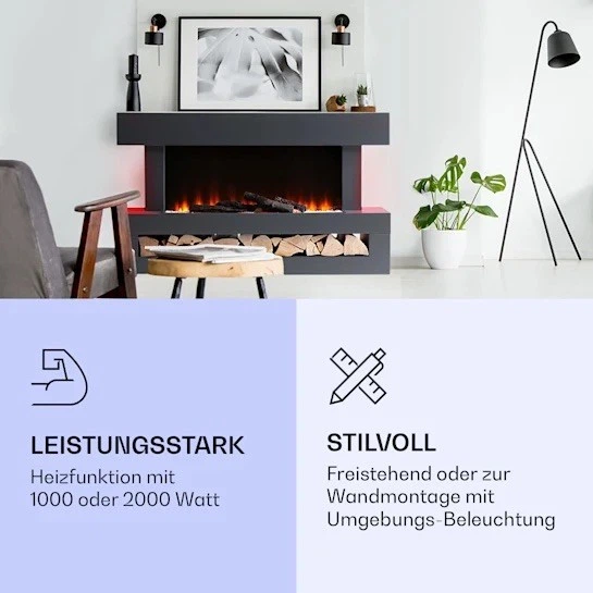 Електрокамін Klarstein Studio Light & Fire 3 Smart WiFi Fireplace Сірий - изображение 3