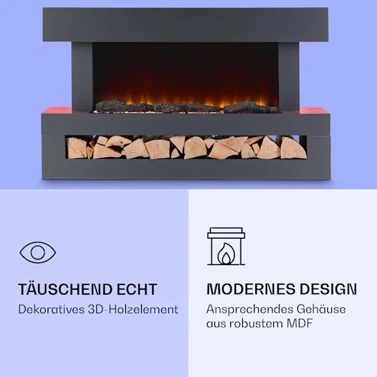 Електрокамін Klarstein Studio Light & Fire 3 Smart WiFi Fireplace Сірий - изображение 5