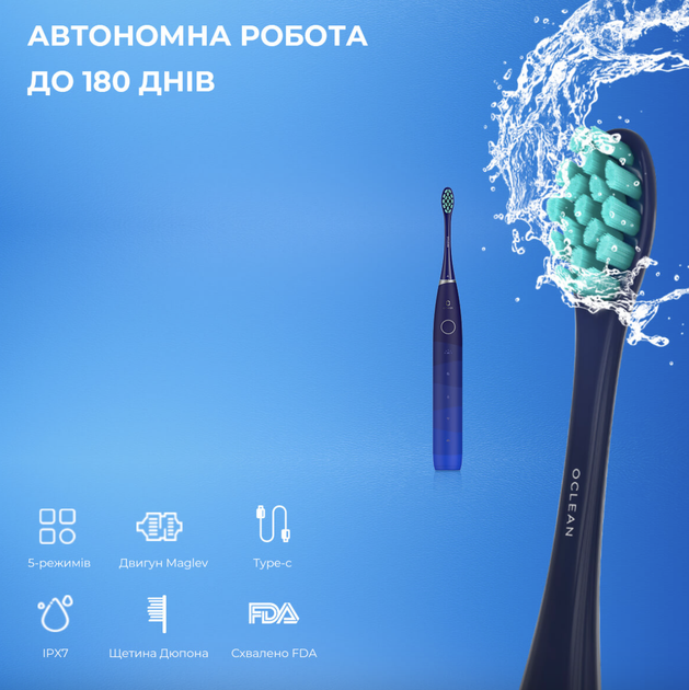 Електрична зубна щітка Oclean Flow Sonic Electric Toothbrush Blue (Синя) - Фото 5 Електрична зубна щітка Oclean Flow Sonic Electric Toothbrush Blue (Синя) - зображення 5